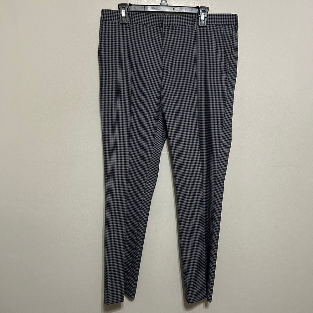 Murano Dress Pants Men 36x29 Blue Grey Alex Fit Micro Check Plaid Modern Comfort